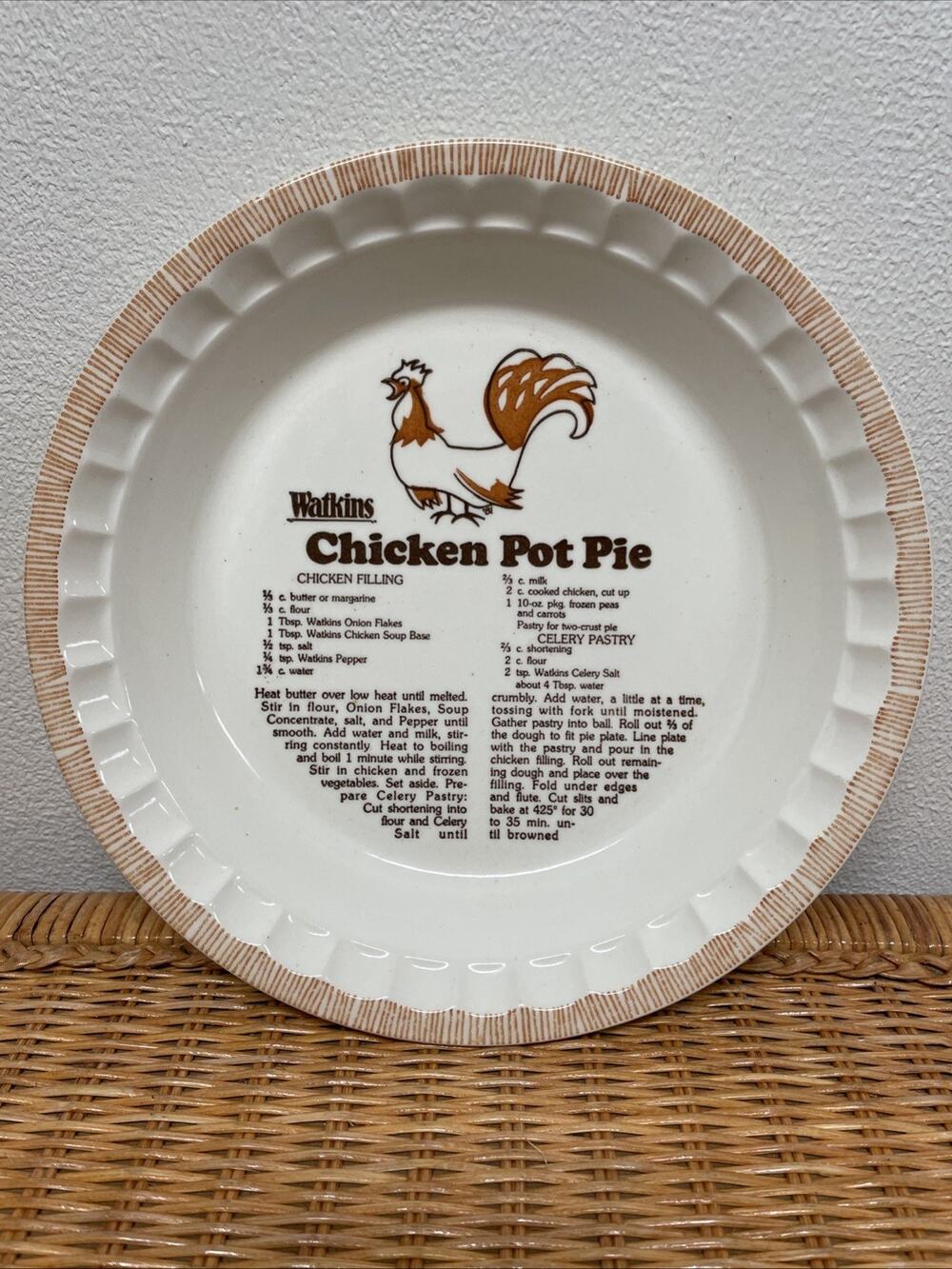 Vintage Watkins Chicken Pot Pie Recipe Plate Farmhouse 1981 RARE!